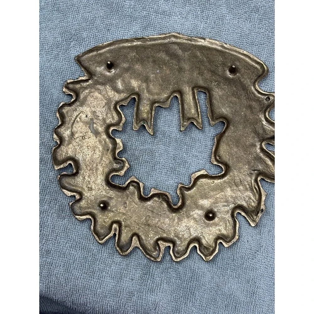 Vintage‎ Solid Brass Christmas Wreath Trivet Holly Bow Holiday Table Decor 7in